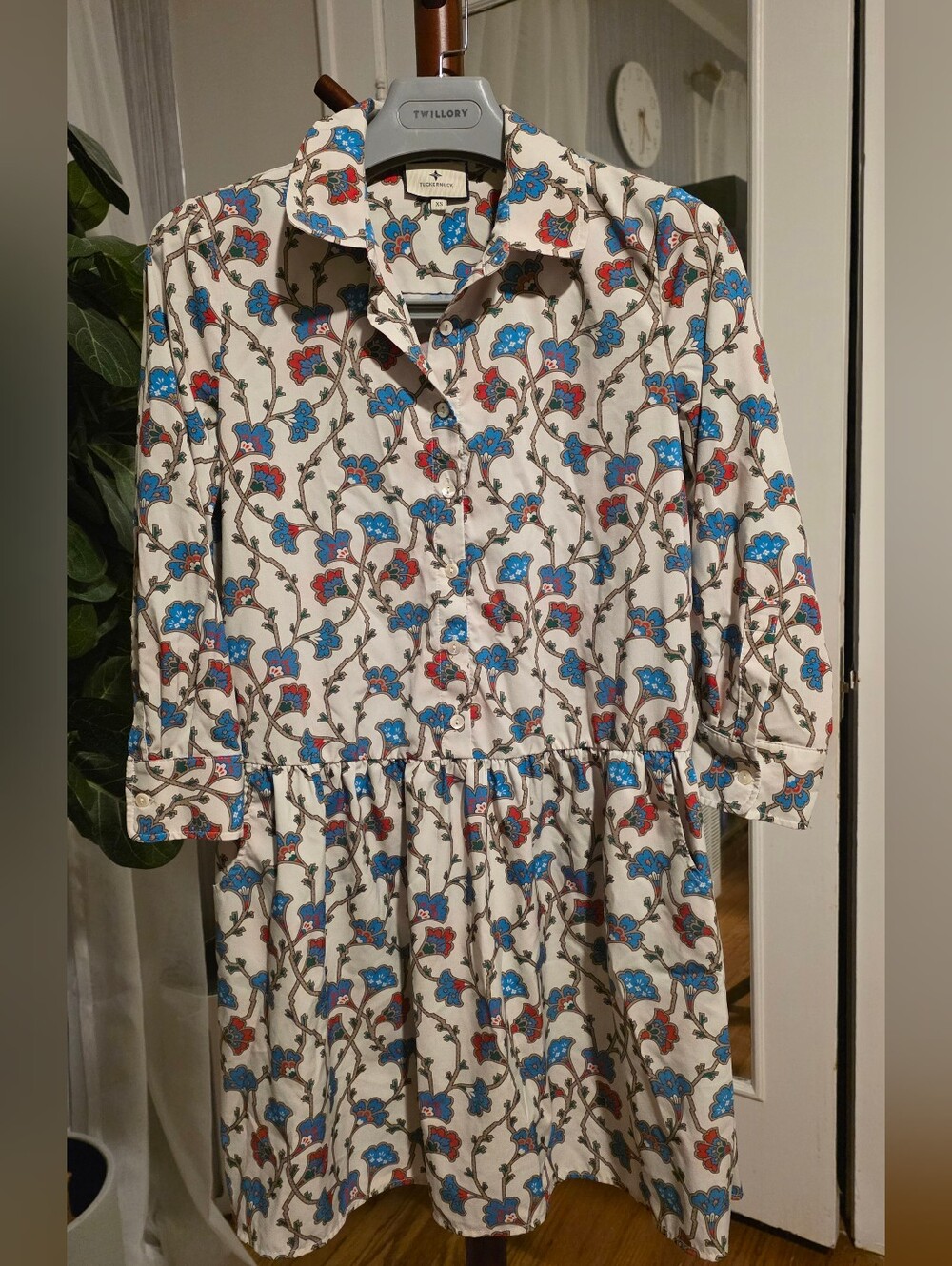 Tuckernuck Cream Shirtdress with Blue & Red Floral Print
